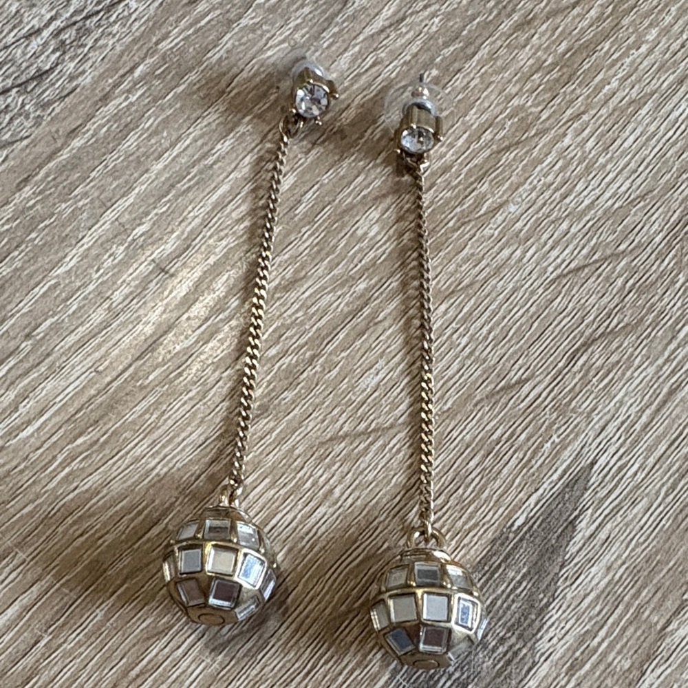 Betsey Johnson Gold Disco Ball Drop Earrings (Vintage/Rare)